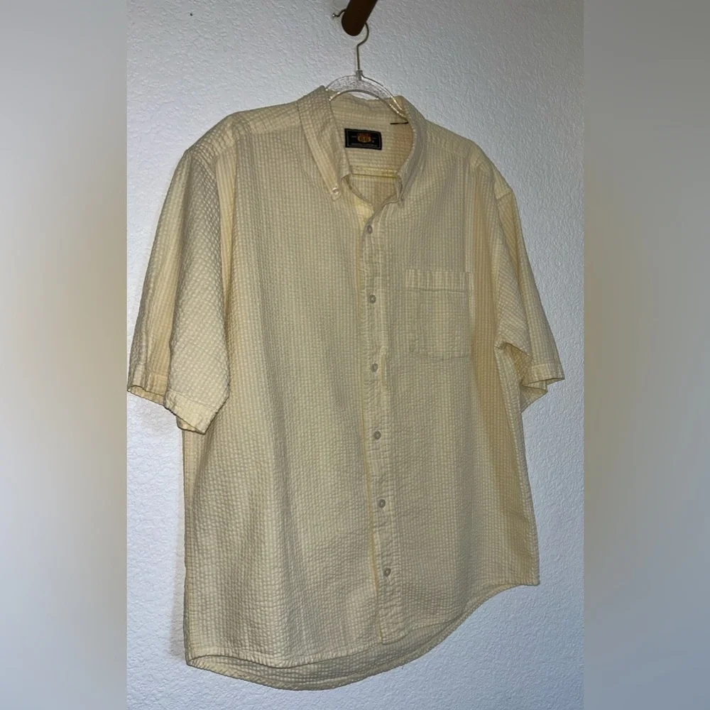 ROUTE 66 Vintage Seersucker button up shirt in butter yellow and white 90s - Picture 3 of 11